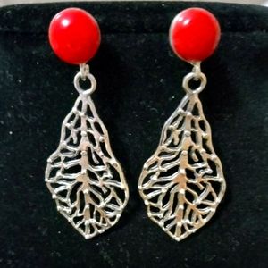 2.5 C.T.W Natural Red Coral Dangle Earrings